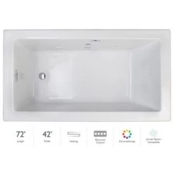 Jacuzzi Elara 72" Drop-In Soaking Bathtub with Right Drain, Heated Soak, and Chromatherapy Technology