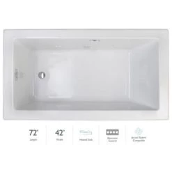 Jacuzzi Elara 72" Drop-In Soaking Bathtub with Right Drain and Heated Soak