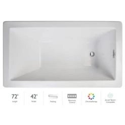 Jacuzzi Elara 72" x 42" Acrylic Soaking Bathtub for Drop In Installations with Reversible Drain and Chromatherapy Lighting