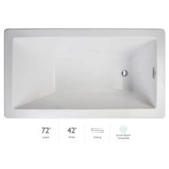 Jacuzzi Elara 72" x 42" Acrylic Soaking Bathtub for Drop In Installations with Reversible Drain