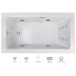 Jacuzzi Elara 72" Acrylic Whirlpool Bathtub for Drop-In Installations with Left Drain, Chromatherapy Lighting, Heater, and Luxury Controls