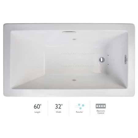 Jacuzzi Elara Low Profile 60" x 32" Acrylic Air Bathtub for Drop-In Installations with Right Drain and Basic Controls 3 Jacuzzi Elara Low Profile 60" x 32" Acrylic Air Bathtub for Drop-In Installations with Right Drain and Basic Controls