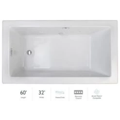 Jacuzzi Elara 60" Drop-In Soaking Bathtub with Left Drain and Heated Soak