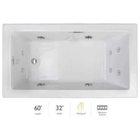 Jacuzzi Elara Low Profile 60" x 32" Acrylic Whirlpool Bathtub for Drop-In Installations with Left Drain, Heater, and Basic Controls 3 Jacuzzi Elara Low Profile 60" x 32" Acrylic Whirlpool Bathtub for Drop-In Installations with Left Drain, Heater, and Basic Controls