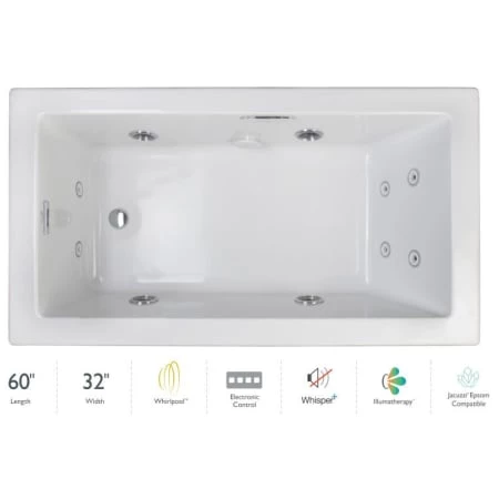 Jacuzzi Elara 60" Drop-In Whirlpool Bathtub with Left Drain, Whisper+ Technology™, and Illumatherapy 3 Jacuzzi Elara 60" Drop-In Whirlpool Bathtub with Left Drain, Whisper+ Technology™, and Illumatherapy