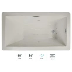 Jacuzzi Elara Low Profile 60" x 36" Acrylic Air Bathtub for Drop-In Installations with Left Drain and Basic Controls