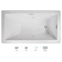 Jacuzzi Elara Low Profile 60" x 36" Acrylic Air Bathtub for Drop-In Installations with Right Drain and Basic Controls