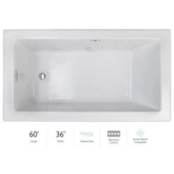 Jacuzzi Elara 60" Drop-In Soaking Bathtub with Left Drain and Heated Soak