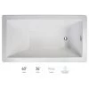 Jacuzzi Elara Low Profile 60" x 36" Acrylic Soaking Bathtub for Drop-In Installations with Reversible Drain
