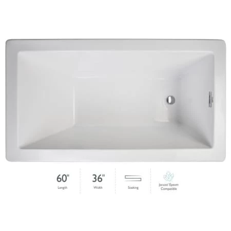 Jacuzzi Elara Low Profile 60" x 36" Acrylic Soaking Bathtub for Drop-In Installations with Reversible Drain 3 Jacuzzi Elara Low Profile 60" x 36" Acrylic Soaking Bathtub for Drop-In Installations with Reversible Drain