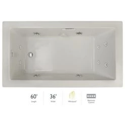 Jacuzzi Elara Low Profile 60" x 36" Acrylic Whirlpool Bathtub for Drop-In Installations with Left Drain and Basic Controls