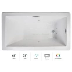 Jacuzzi Elara Low Profile 66" Acrylic Air Bathtub for Drop-In Installations with Left Drain and Chromatherapy Lighting