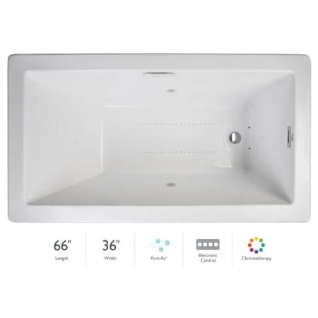 Jacuzzi Elara Low Profile 66" Acrylic Air Bathtub for Drop-In Installations with Left Drain and Chromatherapy Lighting 3 Jacuzzi Elara Low Profile 66" Acrylic Air Bathtub for Drop-In Installations with Left Drain and Chromatherapy Lighting