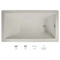Jacuzzi Elara Low Profile 66" Acrylic Soaking Bathtub for Drop-In Installations with Reversible Drain