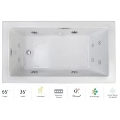 Jacuzzi Elara 66" Drop-In Whirlpool Bathtub with Left Drain, Whisper+ Technology™, and Illumatherapy