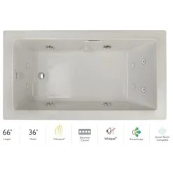 Jacuzzi Elara 66" Drop-In Whirlpool Bathtub with Left Drain, Whisper+ Technology™, and Illumatherapy