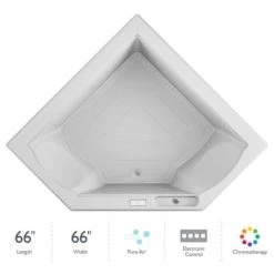 Jacuzzi 66" x 66" Fuzion Drop In Corner Luxury Pure Air®; Bathtub with Luxury Controls, Chromatherapy - Integrated Drain Assembly Included