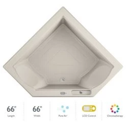 Jacuzzi 66" x 66" Fuzion Drop In Corner Luxury Pure Air®; Bathtub with LCD Controls, Chromatherapy - Integrated Drain Assembly Included