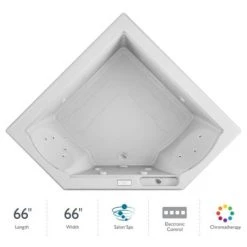 Jacuzzi 66" x 66" Fuzion Drop In Corner Luxury Salon Spa Bathtub with 15 Jets, Luxury Controls, Chromatherapy, Heater - Integrated Drain Assembly Included