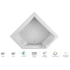 Jacuzzi 66" x 66" Fuzion Drop In Corner Luxury Salon Spa Bathtub with 15 Jets, Luxury Controls, Chromatherapy, Heater - Integrated Drain Assembly Included