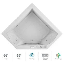 Jacuzzi 66" x 66" Fuzion Drop In Corner Luxury Salon Spa Bathtub with 15 Jets, Luxury Controls, Illumatherapy, Heater - Integrated Drain Assembly Included