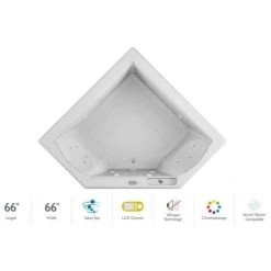 Jacuzzi 66" x 66" Fuzion Drop In Corner Luxury Salon Spa Bathtub with 15 Jets, LCD Controls, Chromatherapy, Heater - Integrated Drain Assembly Included