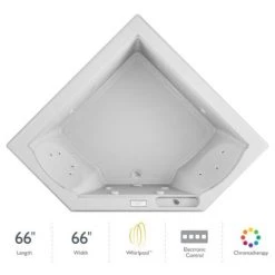 Jacuzzi 66" x 66" Fuzion Drop In Corner Luxury Whirlpool Bathtub with 15 Jets, Luxury Controls, Chromatherapy, Heater - Integrated Drain Assembly Included