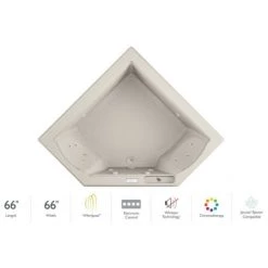 Jacuzzi 66" x 66" Fuzion Drop In Corner Luxury Whirlpool Bathtub with 15 Jets, Luxury Controls, Chromatherapy, Heater - Integrated Drain Assembly Included