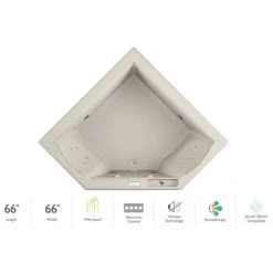 Jacuzzi 66" x 66" Fuzion Drop In Corner Luxury Whirlpool Bathtub with 15 Jets, Luxury Controls, Illumatherapy, Heater - Integrated Drain Assembly Included