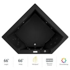 Jacuzzi 66" x 66" Fuzion Drop In Corner Luxury Whirlpool Bathtub with 15 Jets, Luxury Controls, Chromatherapy, Heater - Integrated Drain Assembly Included