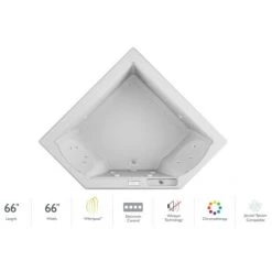 Jacuzzi 66" x 66" Fuzion Drop In Corner Luxury Whirlpool Bathtub with 15 Jets, Luxury Controls, Chromatherapy, Heater - Integrated Drain Assembly Included