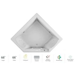 Jacuzzi 66" x 66" Fuzion Drop In Corner Luxury Whirlpool Bathtub with 15 Jets, Luxury Controls, Illumatherapy, Heater - Integrated Drain Assembly Included
