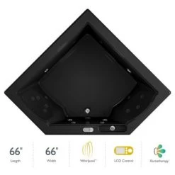 Jacuzzi 66" x 66" Fuzion Drop In Corner Luxury Whirlpool Bathtub with 15 Jets, LCD Controls, Illumatherapy, Heater - Integrated Drain Assembly Included