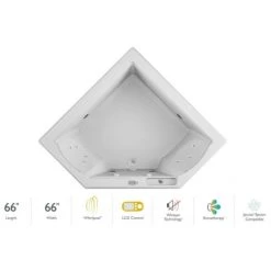 Jacuzzi 66" x 66" Fuzion Drop In Corner Luxury Whirlpool Bathtub with 15 Jets, LCD Controls, Illumatherapy, Heater - Integrated Drain Assembly Included
