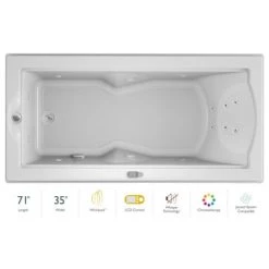Jacuzzi 72" x 36" Fuzion Drop In Luxury Whirlpool Bathtub with 14 Jets, LCD Controls, Chromatherapy, Heater, Left Drain and Right Pump - Integrated Drain Assembly Included