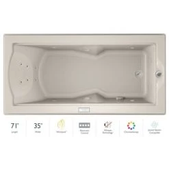 Jacuzzi 72" x 36" Fuzion Drop In Luxury Whirlpool Bathtub with 14 Jets, Luxury Controls, Chromatherapy, Heater, Right Drain and Left Pump - Integrated Drain Assembly Included