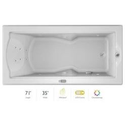 Jacuzzi 72" x 36" Fuzion Drop In Luxury Whirlpool Bathtub with 14 Jets, LCD Controls, Chromatherapy, Heater, Right Drain and Left Pump - Integrated Drain Assembly Included