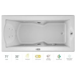 Jacuzzi 72" x 36" Fuzion Drop In Luxury Whirlpool Bathtub with 14 Jets, LCD Controls, Illumatherapy, Heater, Right Drain and Left Pump - Integrated Drain Assembly Included