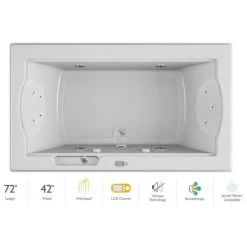 Jacuzzi 72" x 42" Fuzion Drop In Luxury Whirlpool Bathtub with 14 Jets, LCD Controls, Illumatherapy, Heater, Center Drain and Right Pump - Integrated Drain Assembly Included