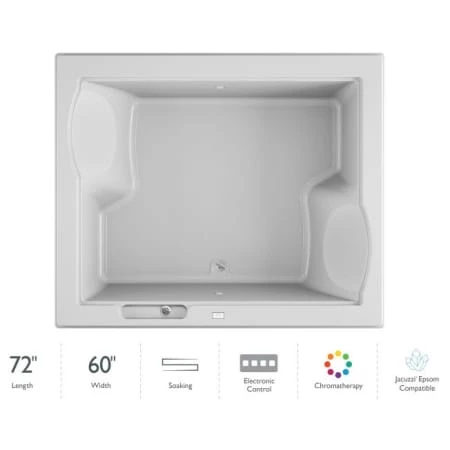 Jacuzzi 72" x 60" Fuzion Drop In Soaking Bathtub with Basic Controls, Chromatherapy and Center Drain - Integrated Drain Assembly Included 3 Jacuzzi 72" x 60" Fuzion Drop In Soaking Bathtub with Basic Controls, Chromatherapy and Center Drain - Integrated Drain Assembly Included