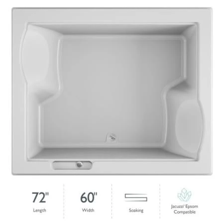 Jacuzzi 72" x 60" Fuzion Drop In Soaking Bathtub with Center Drain - Integrated Drain Assembly Included 3 Jacuzzi 72" x 60" Fuzion Drop In Soaking Bathtub with Center Drain - Integrated Drain Assembly Included