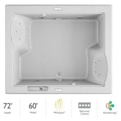 Jacuzzi 72" x 60" Fuzion Drop In Luxury Whirlpool Bathtub with 23 Jets, Luxury Controls, Illumatherapy, Heater, Center Drain and Dual Pump - Integrated Drain Assembly Included