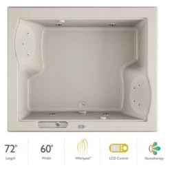 Jacuzzi 72" x 60" Fuzion Drop In Luxury Whirlpool Bathtub with 15 Jets, LCD Controls, Illumatherapy, Heater, Center Drain and Left Pump - Integrated Drain Assembly Included