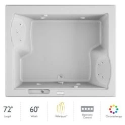Jacuzzi 72" x 60" Fuzion Drop In Luxury Whirlpool Bathtub with 15 Jets, Luxury Controls, Chromatherapy, Heater, Center Drain and Right Pump - Integrated Drain Assembly Included