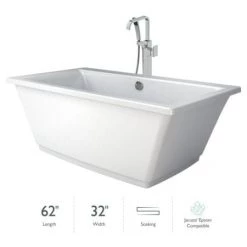 Jacuzzi Fia 62" Free Standing Soaking Bathtub with NW55827 Tub Filler Faucet and Center Drain