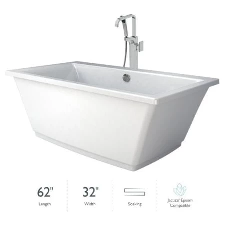 Jacuzzi Fia 62" Free Standing Soaking Bathtub with NW55827 Tub Filler Faucet and Center Drain 3 Jacuzzi Fia 62" Free Standing Soaking Bathtub with NW55827 Tub Filler Faucet and Center Drain