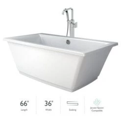 Jacuzzi Fia 66" Free Standing Soaking Bathtub with NW55827 Tub Filler Faucet and Center Drain
