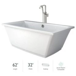 Jacuzzi Fia 62" Free Standing Soaking Bathtub with NW55826 Tub Filler Faucet and Center Drain