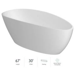 Jacuzzi Ileana™ 67" Solid Surface Free Standing Soaking Bathtub with Reversible Drain