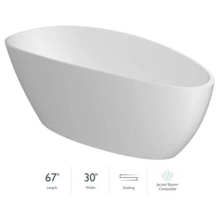 Jacuzzi Ileana™ 67" Solid Surface Free Standing Soaking Bathtub with Reversible Drain 3 Jacuzzi Ileana™ 67" Solid Surface Free Standing Soaking Bathtub with Reversible Drain